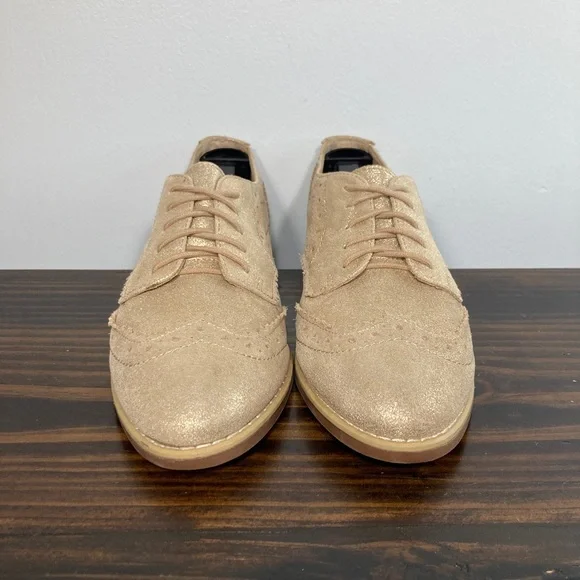 Gianni Bini Gold Metallic Leather Wood Bottom Oxford Shoes Womens Size 7 - Picture 2 of 8